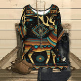 Summer Casual Aztec Geometric Tribal  Printed Half Sleeve Y2k Clothes