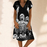 Summer Dress Skull Love Printed Round Neck Clothes For Women