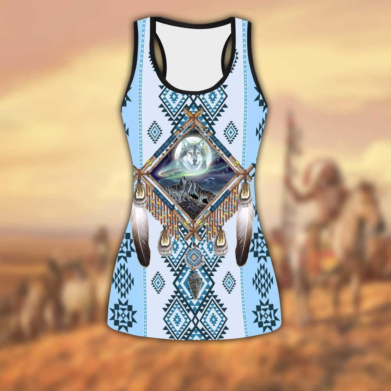 Wolves And Dream Catcher Native American Leggings + Tank Top