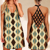 Summer Dress Graphic Argyle  Printed Open Back Holiday Evening Dress