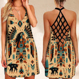 Summer Dress Native Aztec Tribe  Printed Open Back Holiday Women's Dress