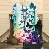 Summer Casual Watercolor Butterfly Gradient  Printed Half Sleeve Clothes For Woman