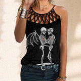 Summer Outfits Skull Love 3D Printed  Hollow Out Cross Cross Tank Top