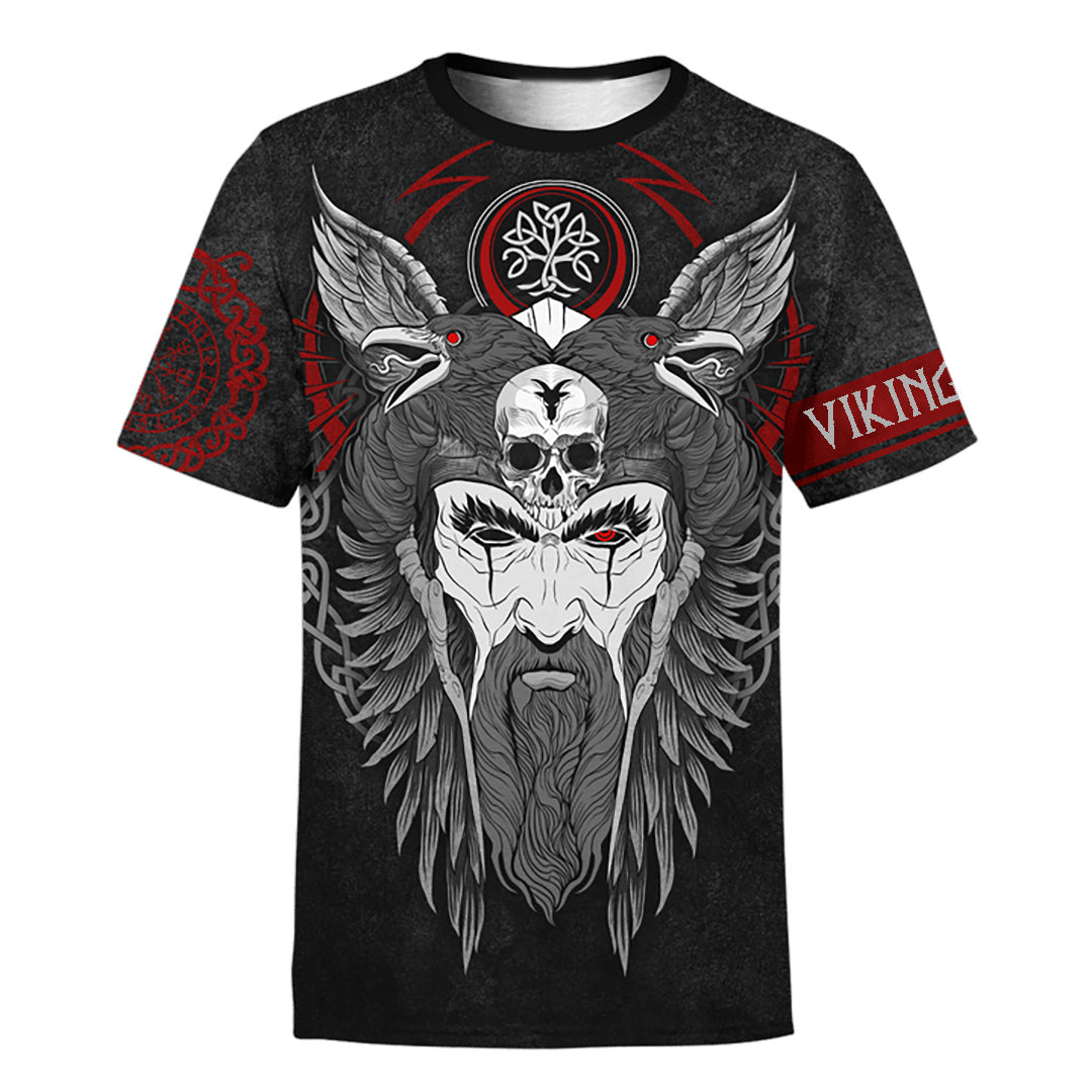 Viking Nordic God Odin and Raven Mythology Grey Colour 3D All Over Printed Shirt