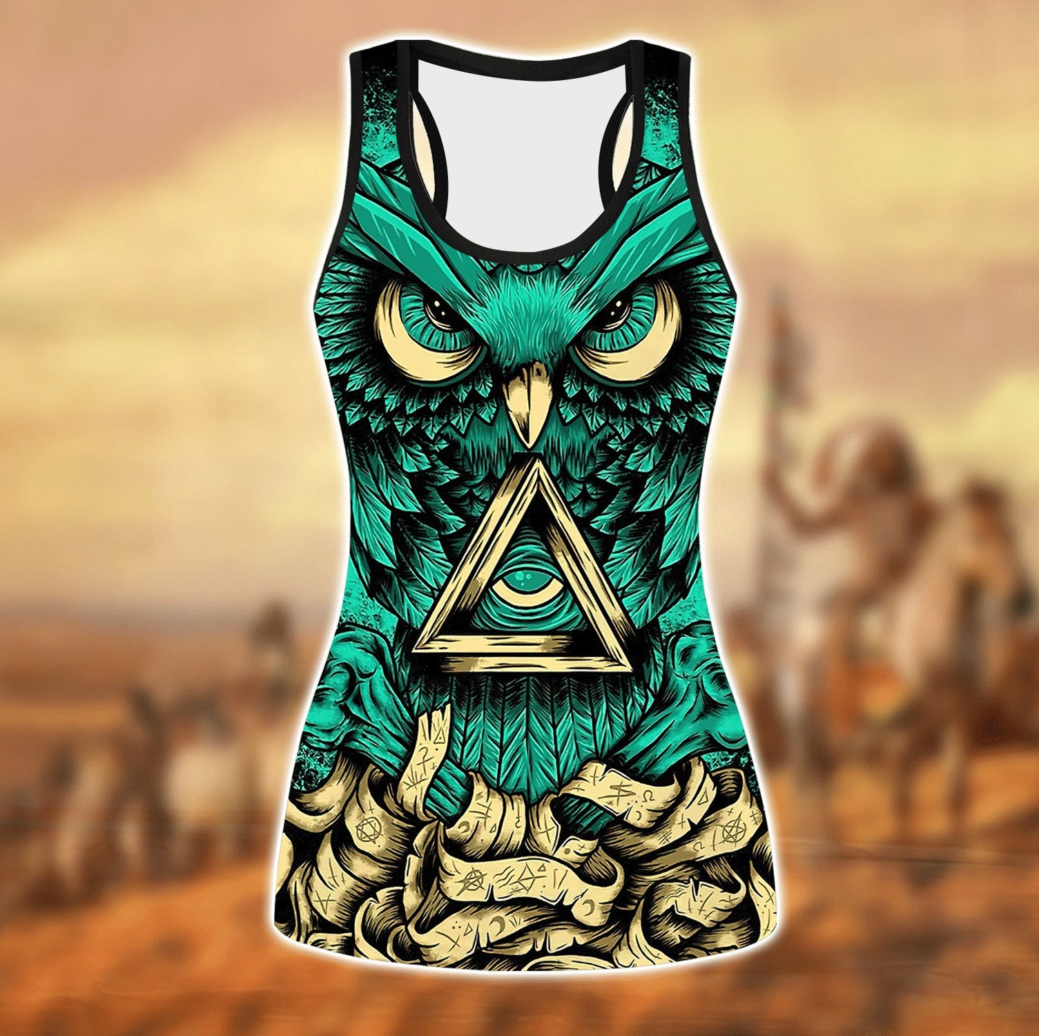 Green Owl Native American Print Leggings + Tank Top