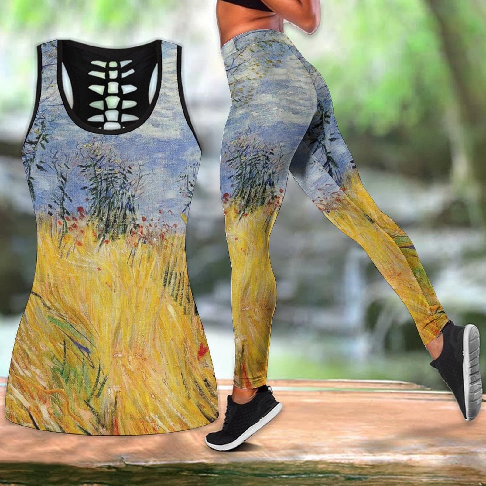 Summer  Oil Painiting Iandscape  Printed  Tank Tops Outfits Casual Outfit Print Sleeveless Tank Top And Leggings