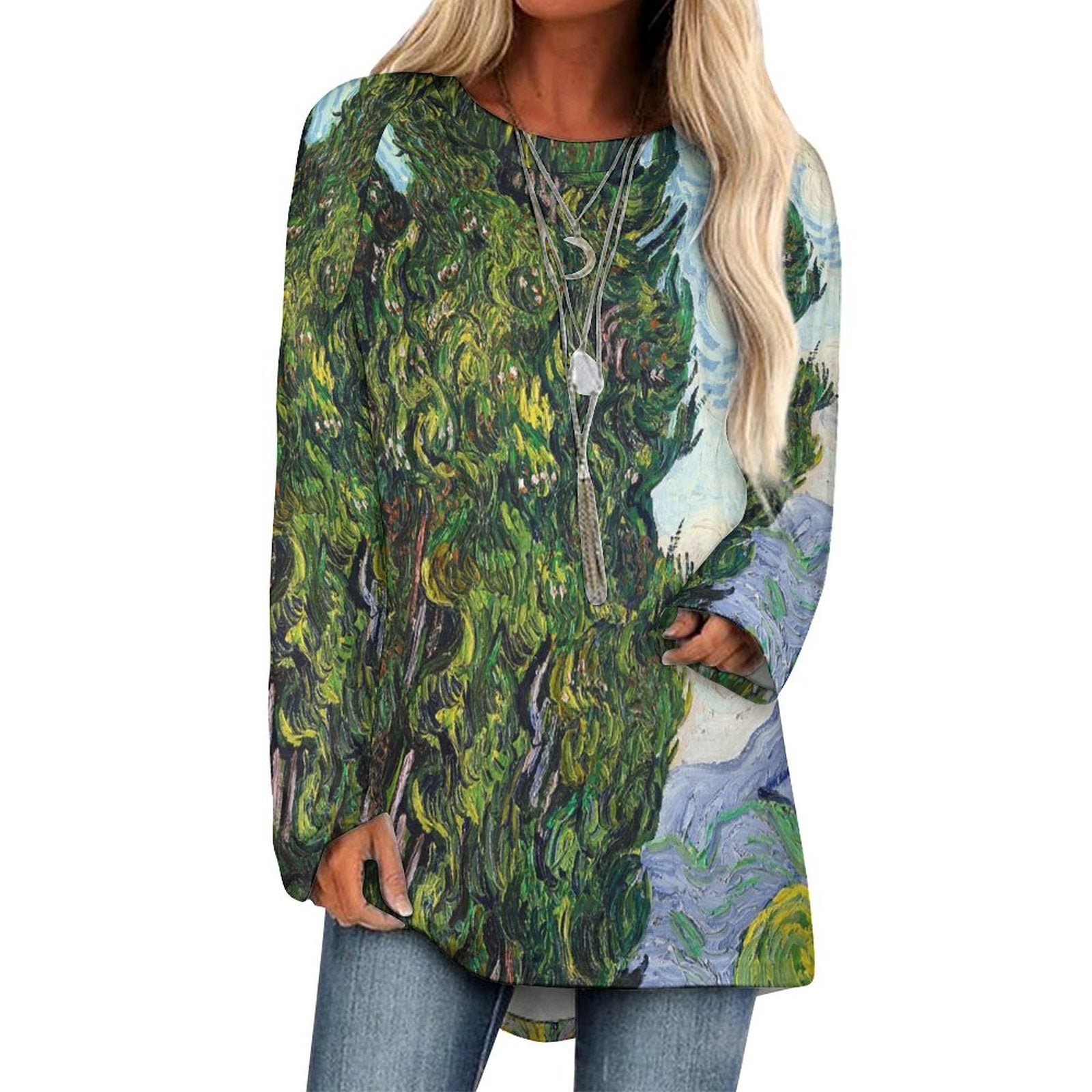 Summer T-shirt Oil Painiting Iandscape Printed  Loose Goth Women's Oversize T-shirt