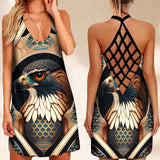 Summer Dress Arabian Falcon Geometric Arabesque  Printed Open Back Elegant Sundress