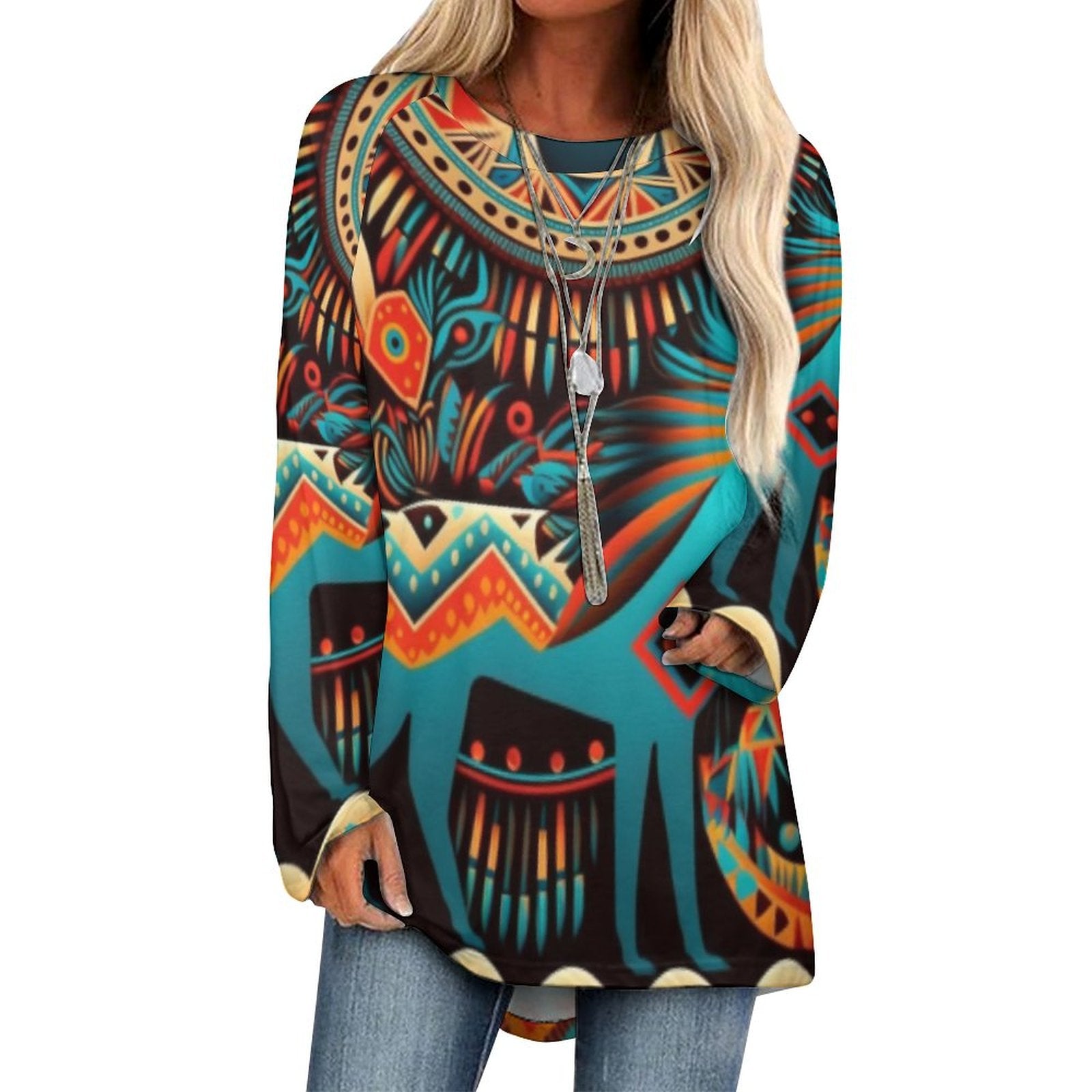 Summer T-shirt Aztec Geometric Printed  Loose Goth Women's Oversize T-shirt