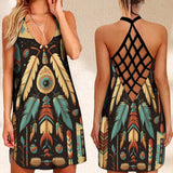 Summer Dress Native Aztec Tribe  Printed Open Back Boho Dress For Women