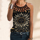 Sun Mood Design Print  Hollow Out Sleeveless Women's Vest