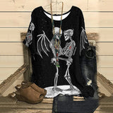 Summer Casual Skull Love  Printed Half Sleeve Gothic Clothes Woman